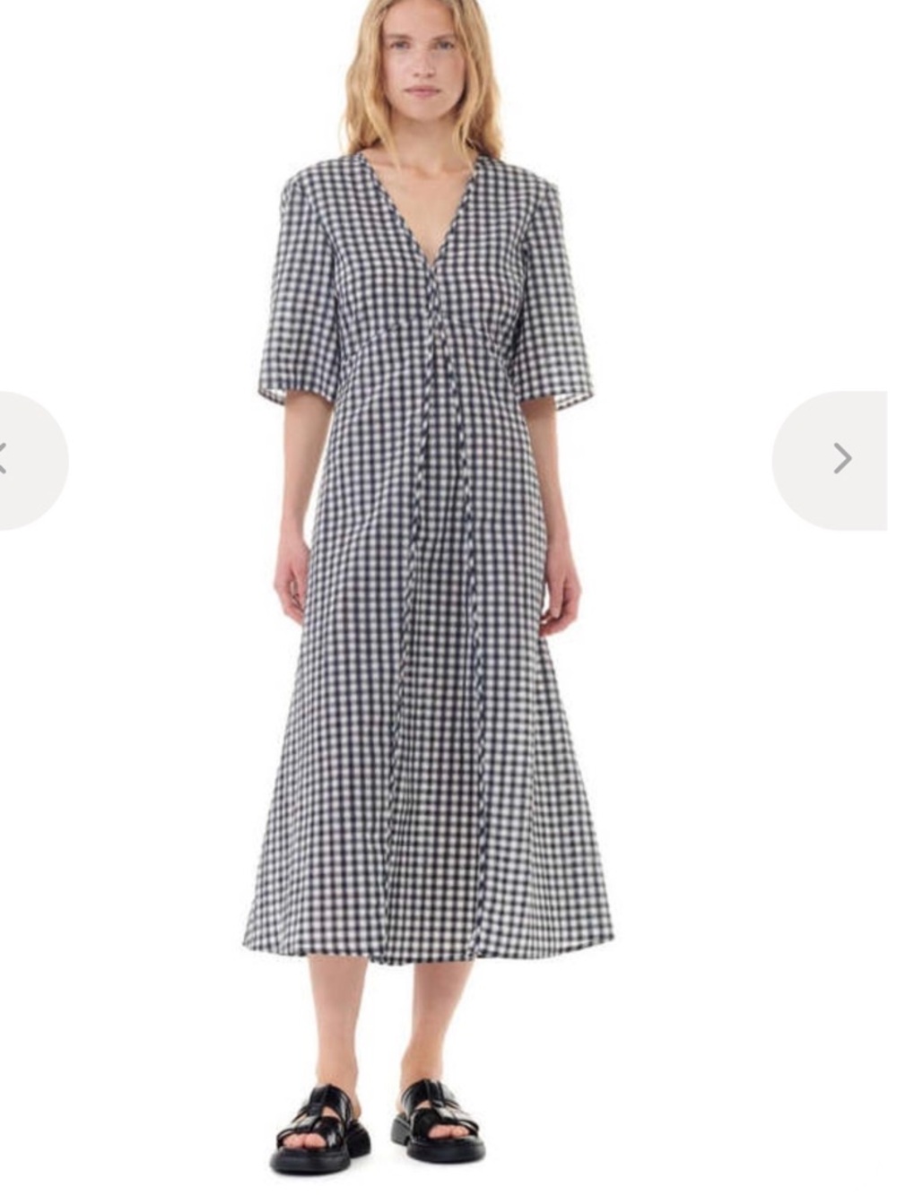 Gingham Button-Front Midi Dress - Black & White